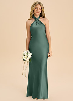 Azazie Chickie Junior Robe Fourreau en Satin extensible Plissée Eucalyptus image3