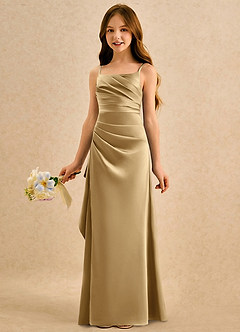 Azazie Cannoli Girls Formal Flower Girl Dresses Gold A-Line Pleated Matte Satin Dress image5