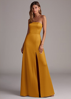 Azazie Wren Bridesmaid Dresses Butterscotch A-Line Strapless Stretch Satin Convertible Dress image1