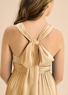 Azazie Jaylah Junior Gold A-Line Pleated Stretch Satin Dress image7