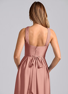 Azazie Dixie 신부 들러리 드레스 A라인 주름진 스트레치 새틴 바닥 길이 드레스 image2