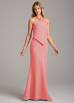 Azazie Keisha Bridesmaid Dresses Coral Sheath Chiffon Dress image3