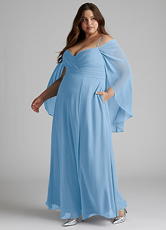 Azazie Cienna Bridesmaid Dresses Powder Blue A-Line Long Sleeve Chiffon Dress image4
