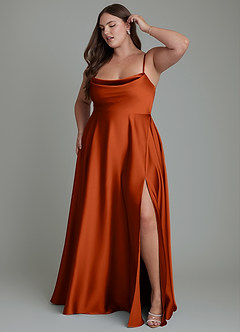 Azazie Elle Bridesmaid Dresses Paprika A-Line Pleated Stretch Satin Dress image11