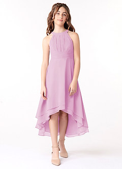 Azazie Linna Junior A라인 쉬폰 비대칭 주니어 신부 들러리 드레스 드레스 image1