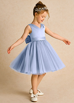 Azazie Tadpole Flower Girl Dresses Ice A-Line Pleated Matte Satin Dress image3