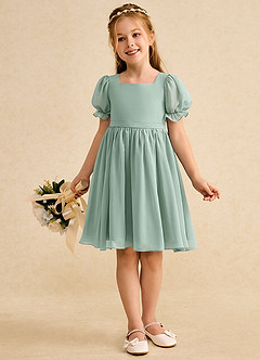 Azazie Jolie Blumenmädchenkleider A-Linie mit ärmel Chiffon Kleid Agave image4