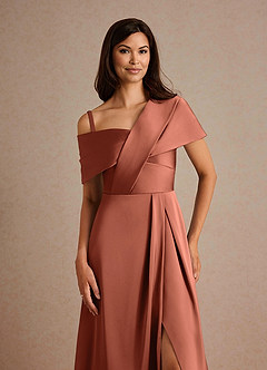 Azazie Milton Mother of the Bride Dresses Clay A-Line Pleated Stretch Satin Dress image3