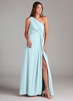 Azazie Brooke Robes de demoiselle d'honneur Robe Trapèze en Mousseline de soie Une épaule Bleu Nuage image4