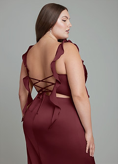 Azazie Jessamine Bridesmaid Dresses Cabernet Sheath Corset Stretch Satin Dress image14