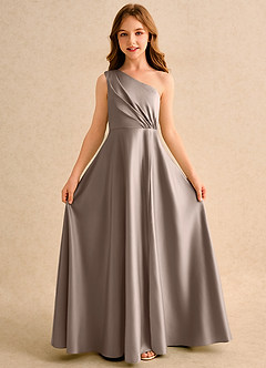 Azazie Puddles Girls Formal Jurken voor bloemenmeisjes A-Lijn Jurk van Mat Satijn One-Shoulder Taupe image5