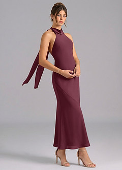 Azazie Velli 신부 들러리 드레스 인어 하이넥 쉬폰 발목 길이 드레스 image3