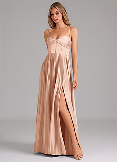 Azazie Akiko Bridesmaid Dresses Rose Gold A-Line Sweetheart Neckline Stretch Satin Dress image4