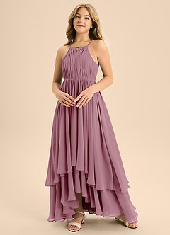Azazie Elliora Junior Robe Trapèze en Mousseline de soie Plissée Mauve Vintage image4