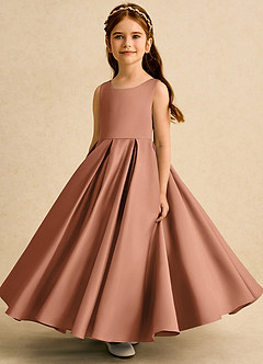 Azazie Pepper 플라워 걸 드레스 A라인 주름진 매트 새틴 발목 길이 드레스 image5