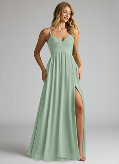 Azazie Alia Bridesmaid Dresses Agave A-Line Pleated Chiffon Dress image2