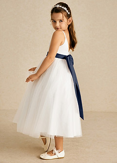 Azazie Lea vestidos de niña de las flores Vestido de Azul Marino Oscuro de Tul de Corte En A con Tirante Espagueti image4