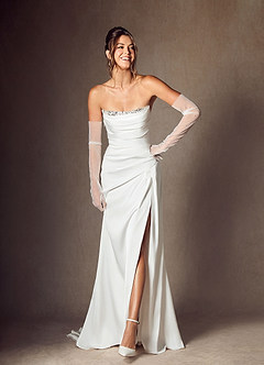 Azazie Elara Wedding Dresses Diamond White Mermaid Strapless Stretch Satin Dress image8