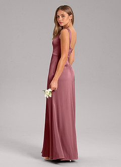 Azazie Frostine Bridesmaid Dresses Desert Rose A-Line Bow Stretch Satin Dress image7