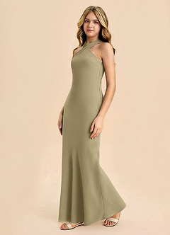 Azazie Doretta Junior Robe Fourreau en Mousseline de soie Plissée Vert Mousse image4