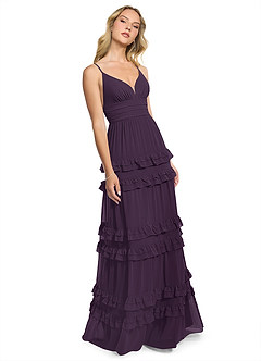 Azazie Rachel Bridesmaid Dresses Plum A-Line Chiffon Dress image3