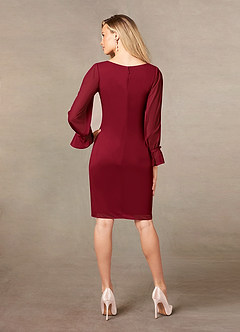Azazie London At-home Try On Dresses Burgundy Sheath Mesh Dress image2