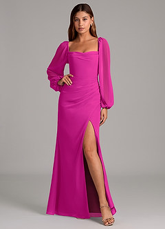 Azazie Brixley Bridesmaid Dresses Fuchsia Mermaid Long Sleeve Chiffon Dress image6