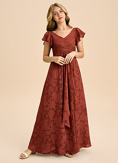 Azazie Omari Junior Abito A-Line in Burnout Floreale Plissettato Terracotta image1