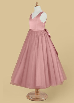 Azazie Marybell Blumenmädchenkleider A-Linie Schleifen Tüll Kleid Altrosa image7