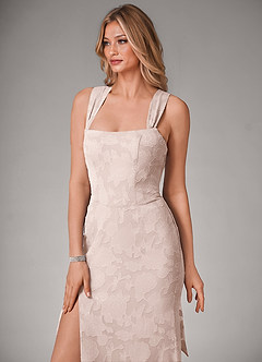 Azazie Luci Vestidos de damas de honor Vestido de Rosa Rubor de Devorado Floral de Corte Sirena Convertible con Plisado image4