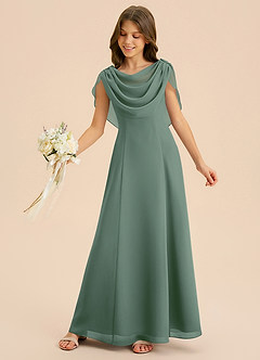 Azazie Lambie Junior Vestido de Eucalipto de Gasa de Corte en A con Plisado image6