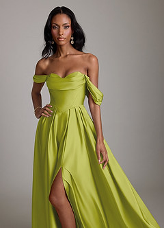 Azazie Loisa Abiti da Damigella Abito A-Line in Raso Elasticizzato a Spalla Scoperta Citronella image5