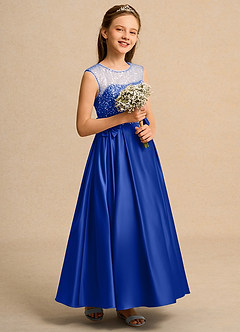 Azazie Candy Girl Blumenmädchenkleider Ballkleid Schleifen Matte Satin Kleid Königsblau image5