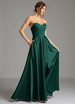 Azazie Ayla Bridesmaid Dresses Emerald A-Line Corset Stretch Satin Dress image6