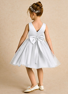 Azazie Tadpole Flower Girl Dresses White A-Line Pleated Matte Satin Dress image5