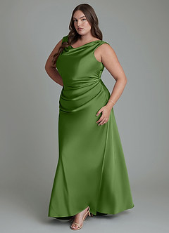 Azazie Kieryn Bridesmaid Dresses Basil Mermaid Pleated Stretch Satin Dress image11