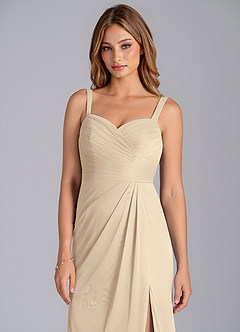 Azazie Micky Bridesmaid Dresses Champagne A-Line Pleated Mesh Dress image7