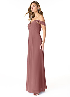 Azazie Kaitlynn Vestidos de damas de honor Vestido de Rosa Del Desierto de Gasa de Imperio Convertible con Fruncido image4