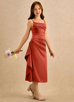Azazie Canna Girls Formal Sukienki dla dziewczynek sypiących kwiaty Linia A Pofałdowany Satyna elastyczna Długość herbaty Sukienka image3