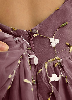 Azazie Bean Jurken voor bloemenmeisjes Baljurk Jurk van Tule Mouwloos Sangria image6