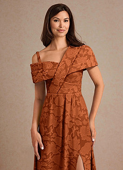 Azazie Milton Mother of the Bride Dresses Burnt Orange A-Line Pleated Floral Burnout Dress image7