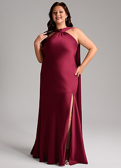 Azazie Kinsley Robes de demoiselle d'honneur Robe Sirène en Satin extensible Fente Latérale Bourgogne image11