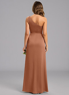 Azazie Phaedra Bridesmaid Dresses Bronzer A-Line One Shoulder Stretch Satin Dress image2