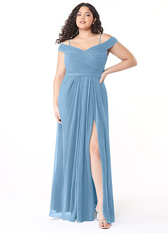 Azazie Audrianna Bridesmaid Dresses Steel Blue A-Line Off-The-Shoulder Gathered Chiffon Convertible Dress image7