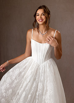 Azazie Demetria Vestidos de noiva Vestir Diamante Branco de Renda de Vestido de baile com Sem alças image4