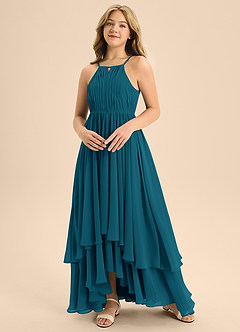 Azazie Elliora Junior Ink Blue A-Line Pleated Chiffon Dress image4