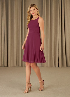Azazie Shirley Mother of the Bride Dresses A-Line Scoop Pleated Chiffon Knee-Length Dress image3