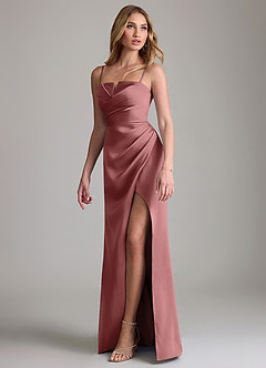 Azazie Danelle Jurken voor bruidsmeisjes Jurk van Stretch Satijn met Kolom Geplooid Amethist image4