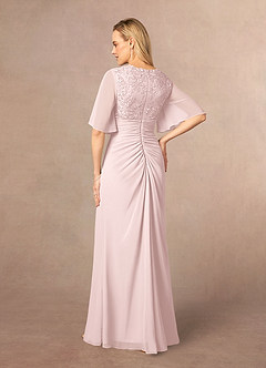 Azazie Carson Mother of the Bride Dresses Blushing Pink A-Line V-Neck Lace Chiffon Dress image3
