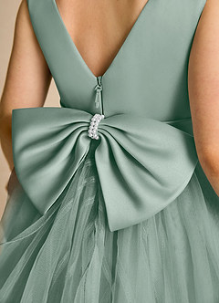 Azazie Pear Flower Girl Dresses Silver Sage Ball-Gown Bow Tulle Dress image6